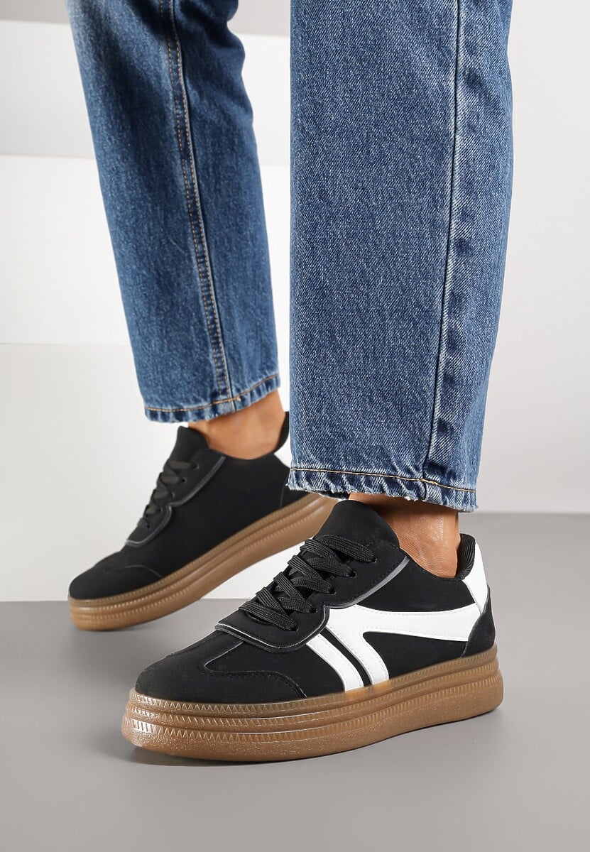 Czarne Sneakersy Tenisówki Ozdobione Geometrycznym Wzorem Shie