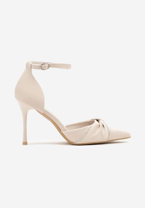 Beżowe Szpilki z Ozdobnymi Cyrkoniami Olinora