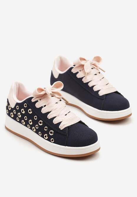Granatowe Sneakersy z Ozdobnymi Nitami Feloriela
