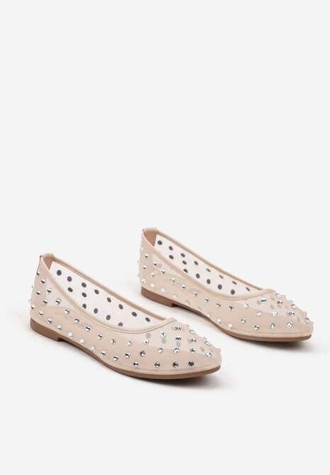 Beżowe Balerinki Siateczkowe z Cyrkoniami All Over Annilea