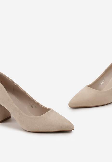 Beżowe Czółenka na Słupku ze Szpiczastym Noskiem Sesslis