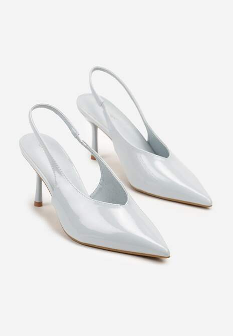 Niebieskie Lakierowane Sandały na Szpilce Typu Slingback Addoxie