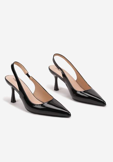 Czarne Sandały na Obcasie ze Szpiczastym Noskiem i Paskiem przy Pięcie Deovienne