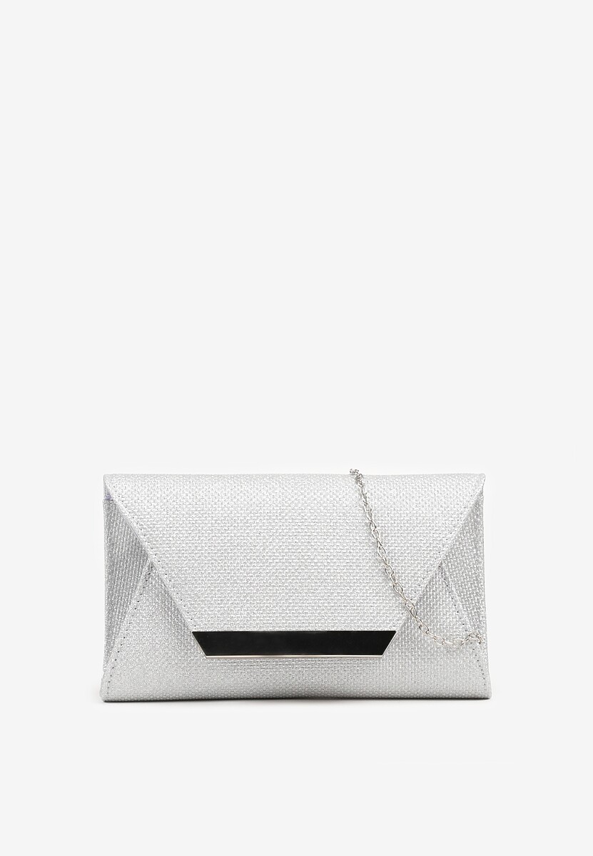 Czarna Wieczorowa Torebka Kopertówka Zdobiona Aplikacją i Łańcuszkiem Miliorra