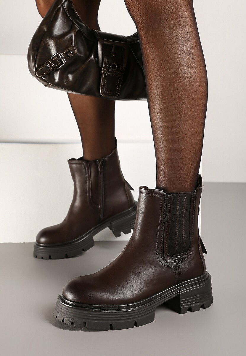 Brązowe Botki Sztyblety na Platformie Iagisse