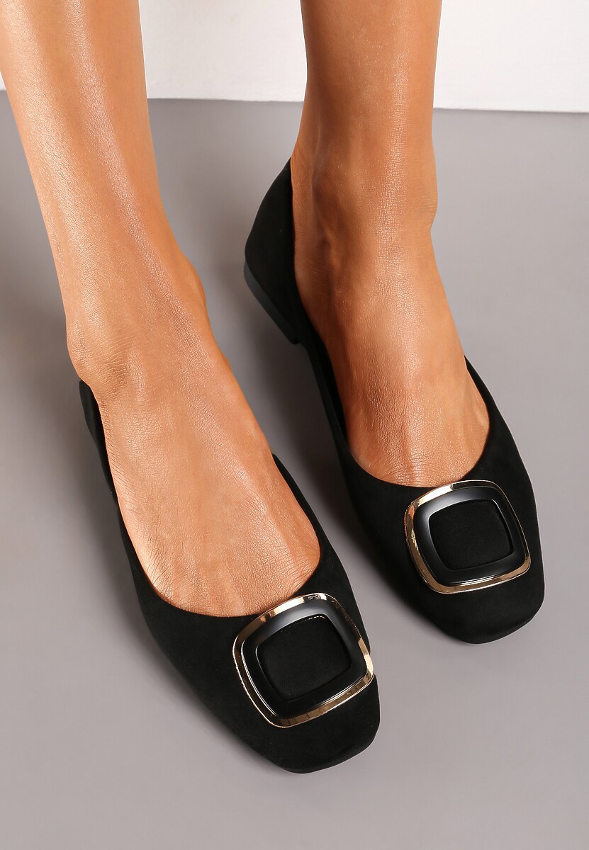 Czarne Balerinki z Kwadratowym Noskiem Heza