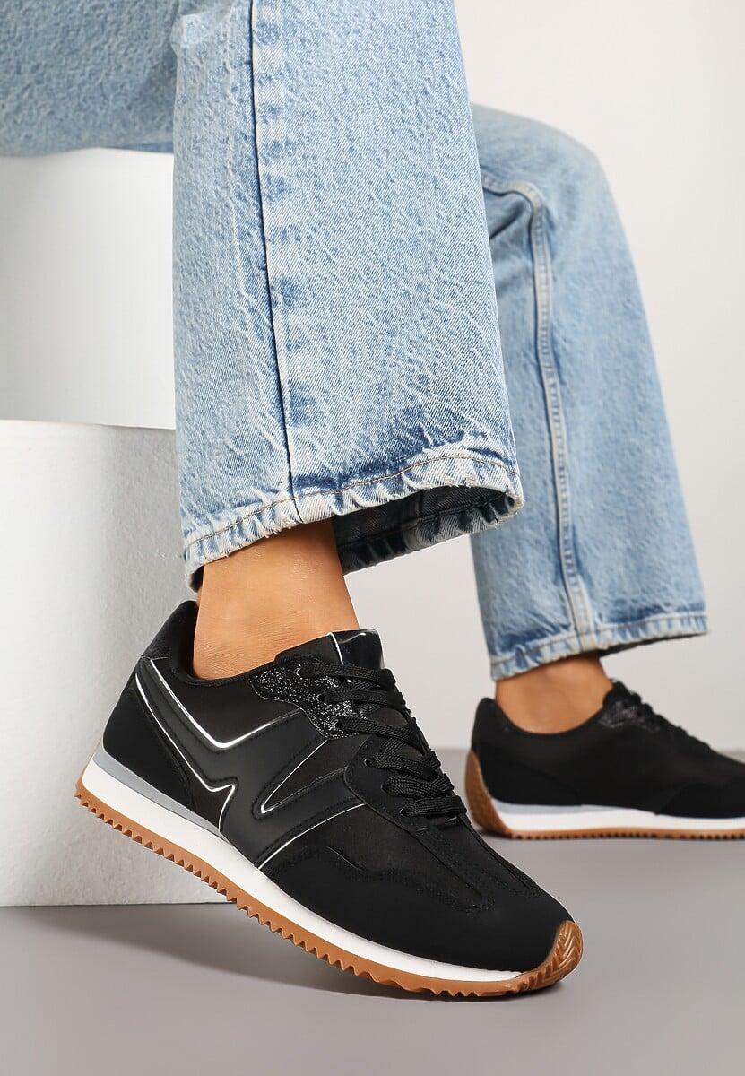 Czarne Sneakersy z Geometrycznym Wzorem i Metaliczną Wstawką Zolio