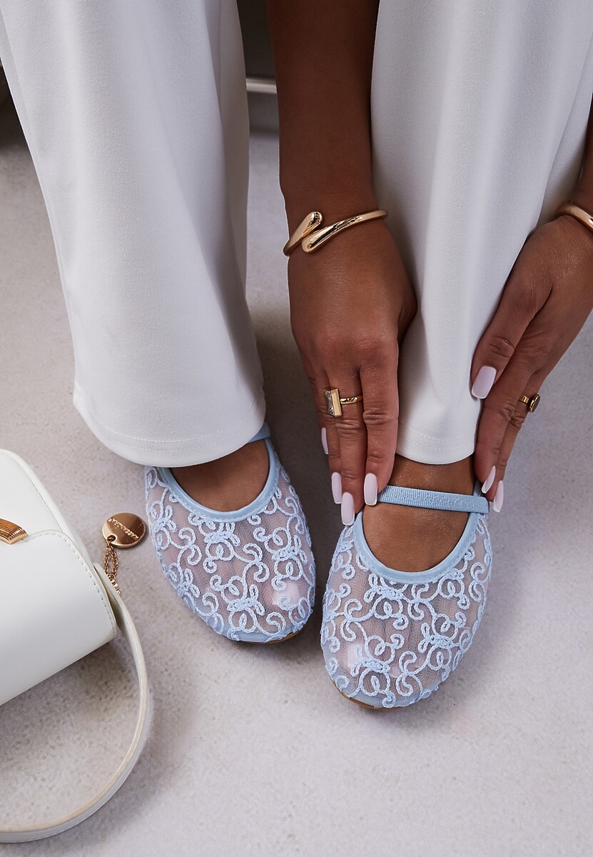 Różowe Transparentne Balerinki Vices z Haftem i Paskiem Nilovianna