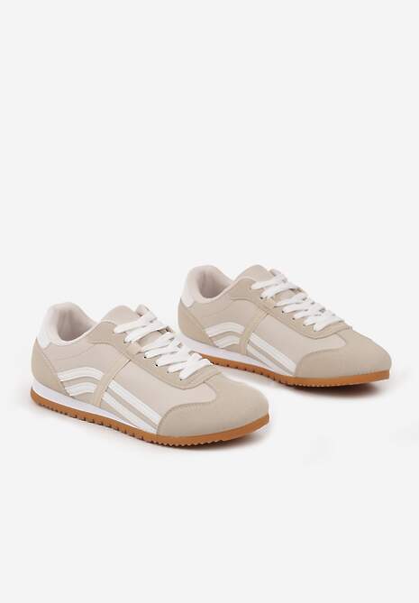 Beżowe Sneakersy Klasyczne Tenisówki Zdobione Przeszyciami Ellexia