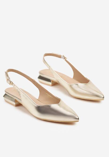Złote Sandały Slingback Vices z Wkładką ze Skóry Naturalnej Galeresa