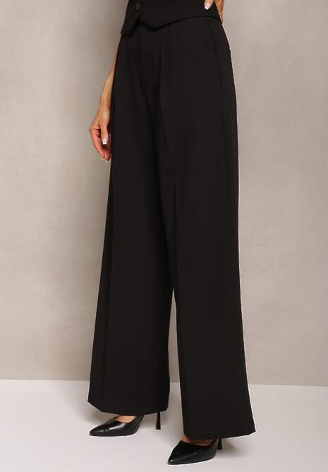 Czarne Szerokie Spodnie High Waist Seraphella