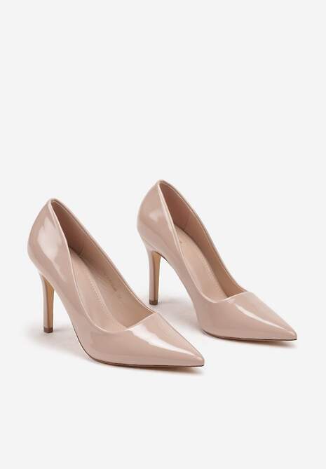 Ciemnobeżowe Szpilki Lakierowane w Klasycznym Stylu Rotina