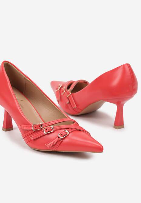 Czerwone Czółenka na Obcasie Stiletto z Ozdobnymi Sprzączkami Arstelora