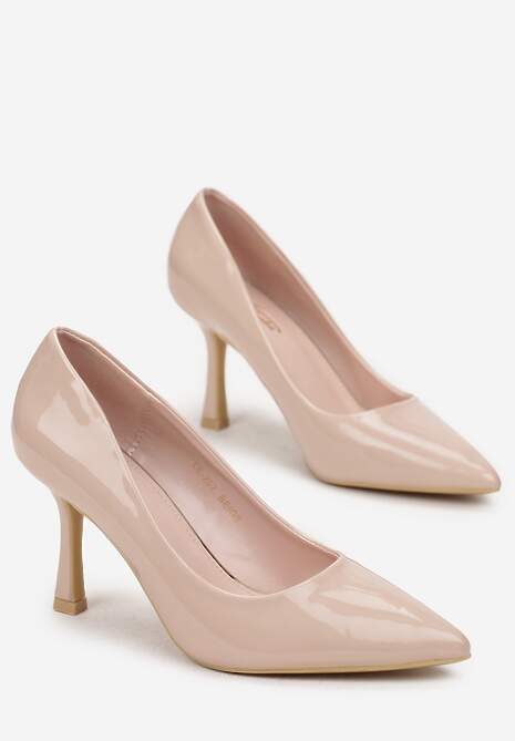 Beżowe Lakierowane Szpilki ze Szpiczastym Noskiem Sileto