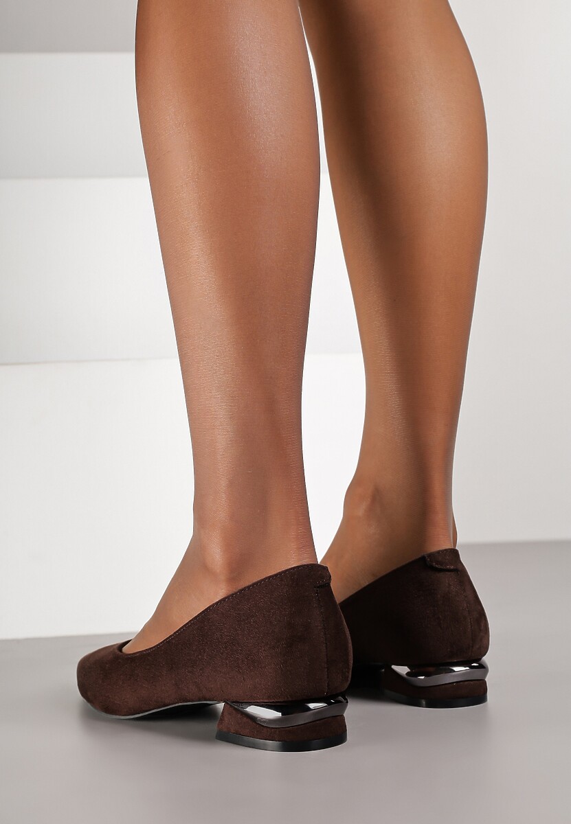 Brązowe Czółenka Vices ze Skórzaną Wkładką na Ozdobnym Słupku Delvila