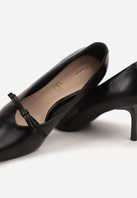 Czarne Czółenka na Szpilce Vices z Kokardą i Wkładką ze Skóry Naturalnej Rilanisse