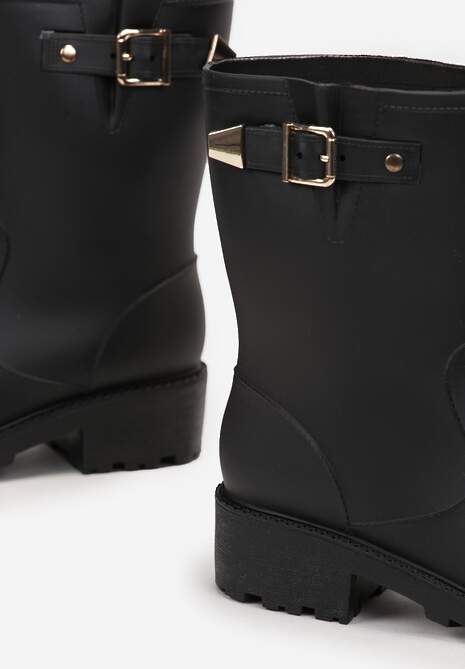 Czarne Kalosze Ozdobione Paskiem i Klamrą Ismini