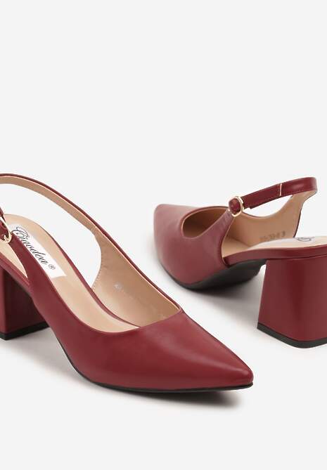 Bordowo-Czerwone Sandały Slingback na Słupkowym Obcasie Tenella