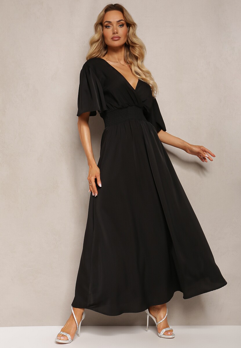 Jasnofioletowa Sukienka z Luźnymi Rękawami Wiązaniem z Wycięciem na Plecach i Gumką w Talii Valenta