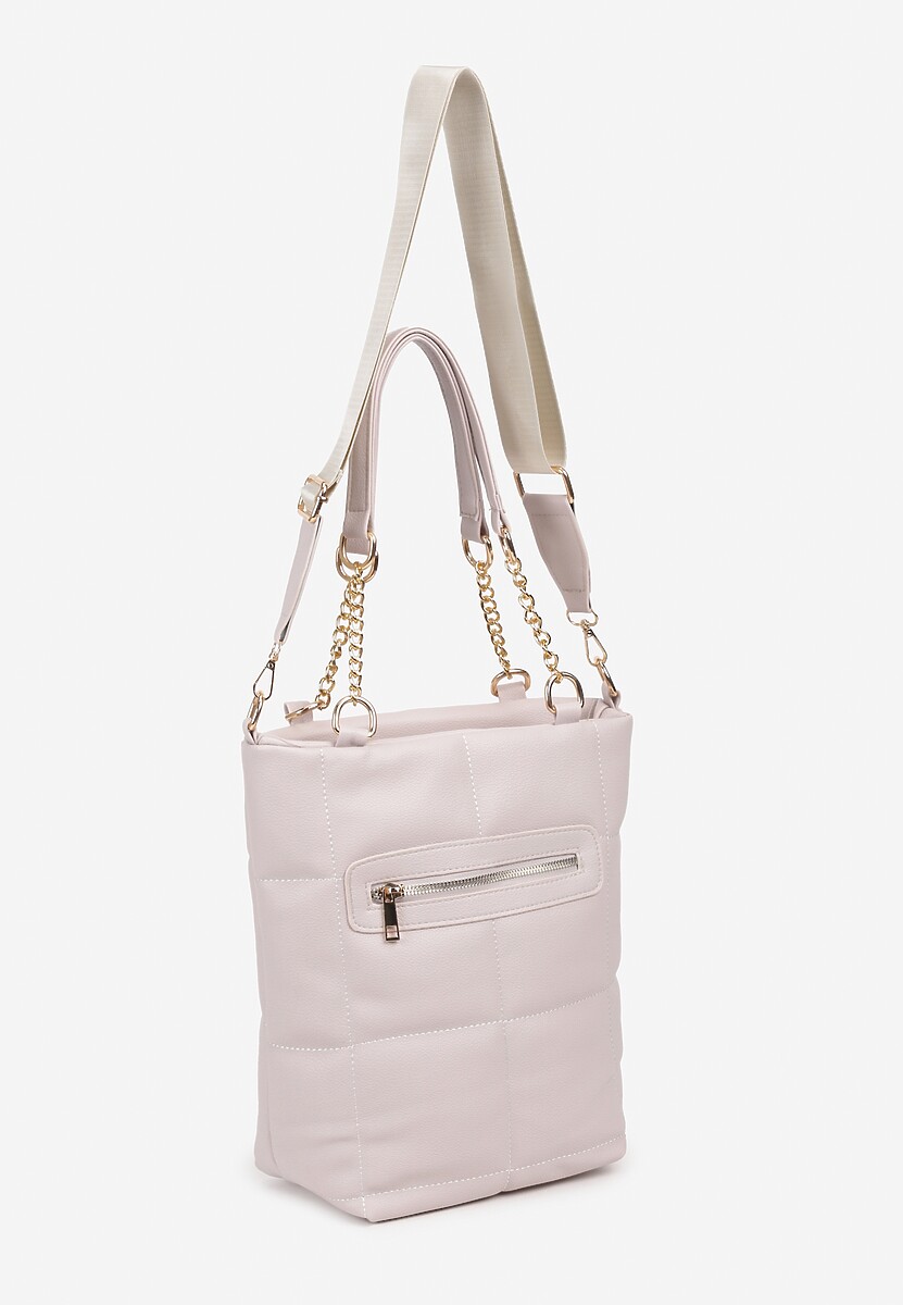 Jasnoszara Torebka z Odpinanym Paskiem z Rączkami na Łańcuszku i Dekoracją w Złotym Kolorze Wiasha