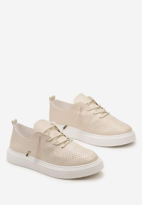 Beżowe Sneakersy z Cienkimi Sznurówkami i Ozdobną Perforacją Venaria