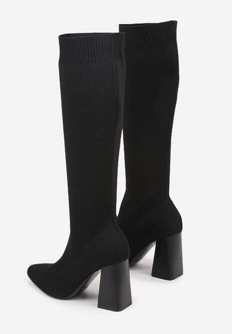 Czarne Skarpetkowe Kozaki VICES do Kolana na Słupku Rafenna