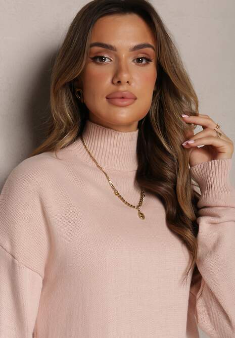 Jasnoróżowy Klasyczny Golf o Asymetrycznym Kroju Abezza