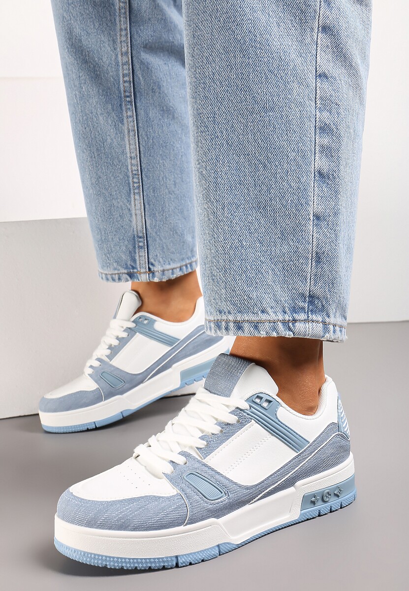 Niebieskie Sznurowane Sneakersy z Przeszyciami na Grubej Podeszwie Sillvina