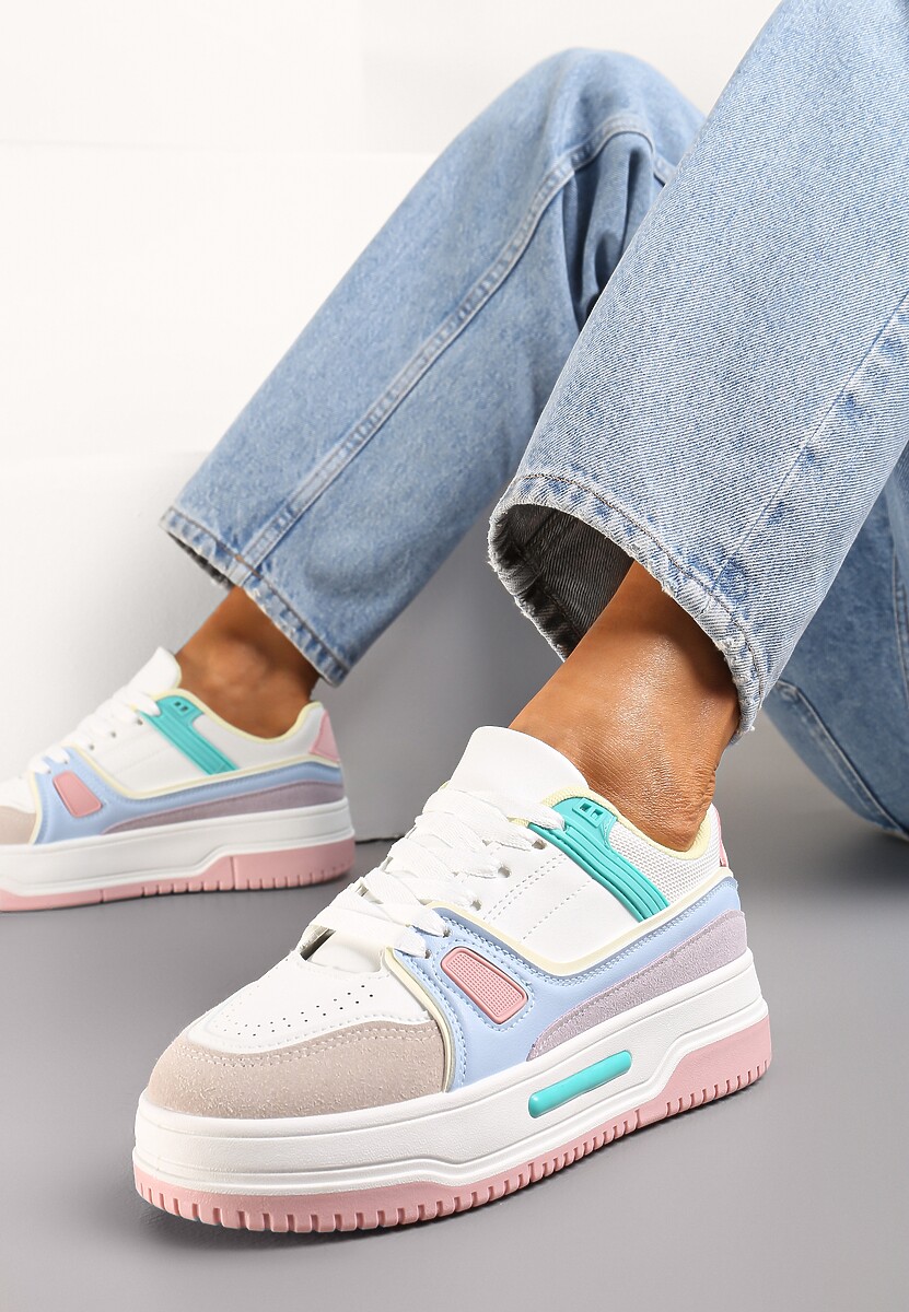 Beżowe Sneakersy ze Wstawkami z Ekozamszu na Grubej Podeszwie Anecta