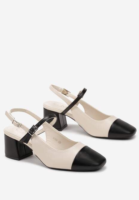 Jasnobeżowe Czółenka na Grubym Słupku i Kwadratowym Noskiem Pristina