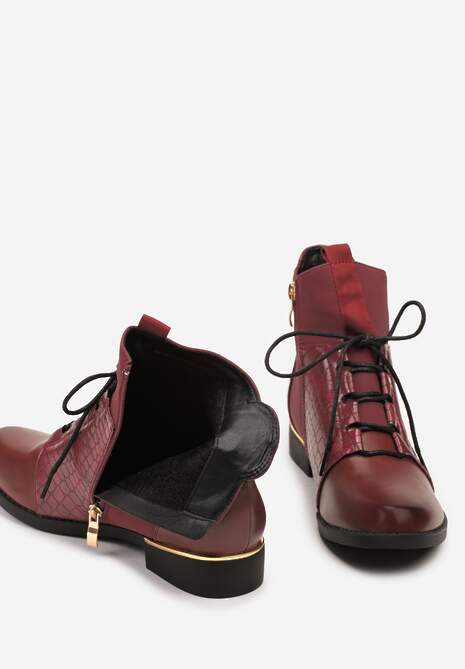 Bordowe Botki Vices w Stylu Trzewików z Motywem Skóry Krokodyla Alirriva