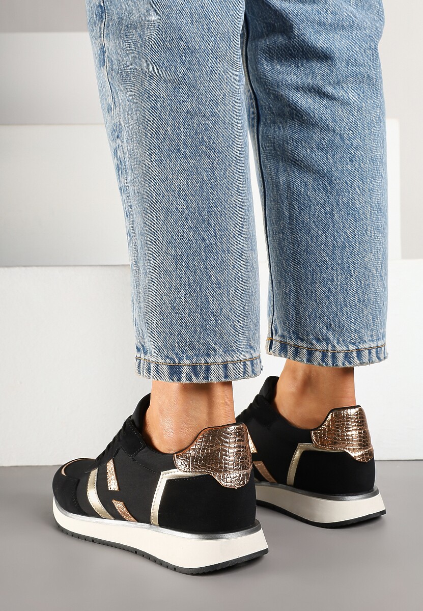 Czarne Sneakersy z Metalicznym Wzorem Alusa