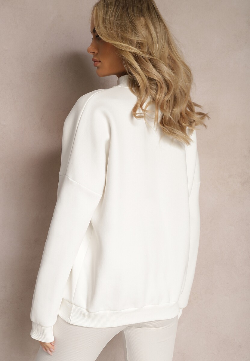 Biała Ocieplana Bluza Bawełniana z Półgolfem Heraia