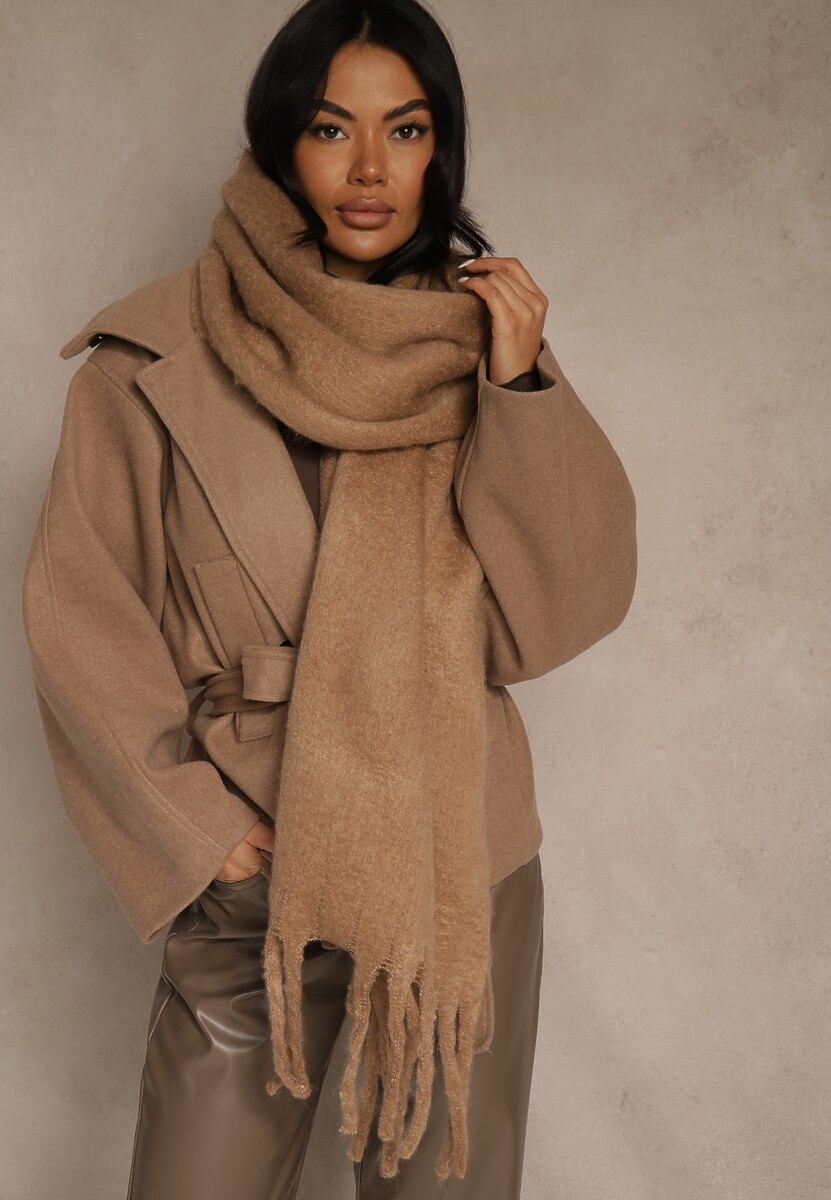 Brązowy Szalik Ozdobiony Frędzlami Owedela