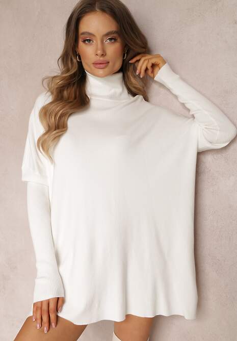 Biały Golf Dzianinowy z Długim Rękawem Halaian