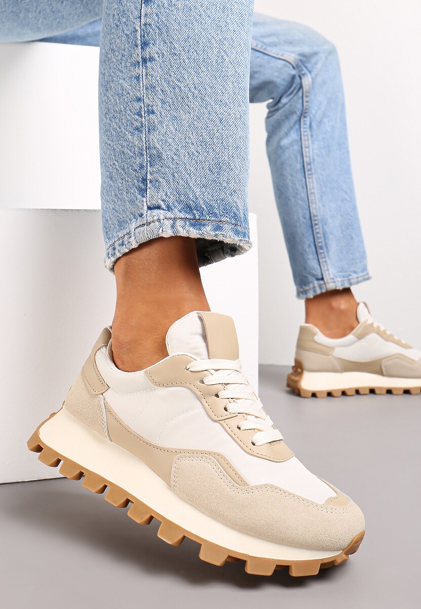 Beżowe Sneakersy przed Kostkę na Grubej Podeszwie Kapprine