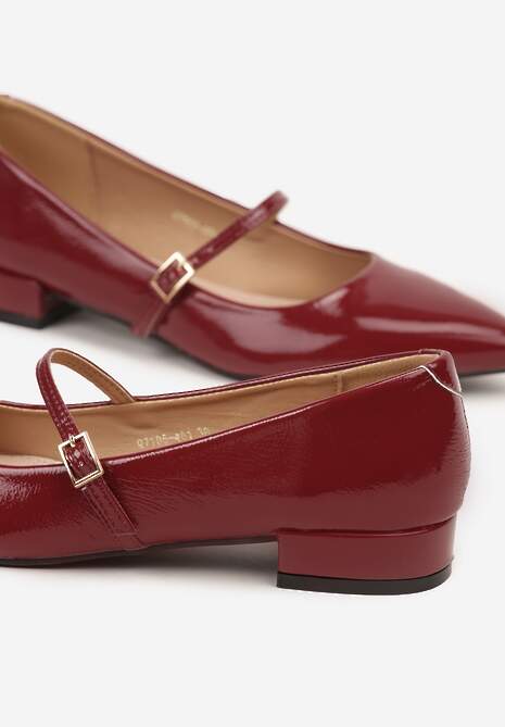 Bordowe Balerinki Lakierowane Vices z Wkładką ze Skóry Naturalnej Ozdobione Paskiem Tikkie
