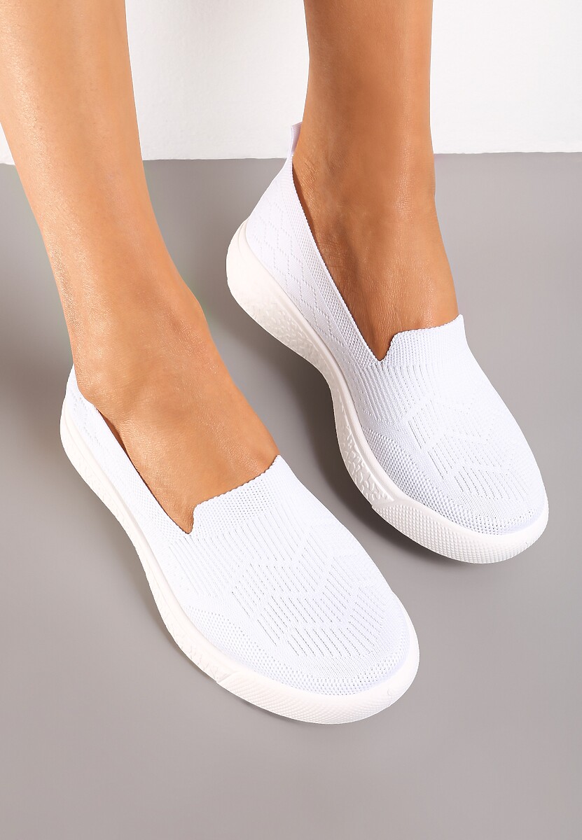 Białe Tenisówki na Płaskiej Podeszwie z Okrągłymi Noskami i Przeszyciami Alesir
