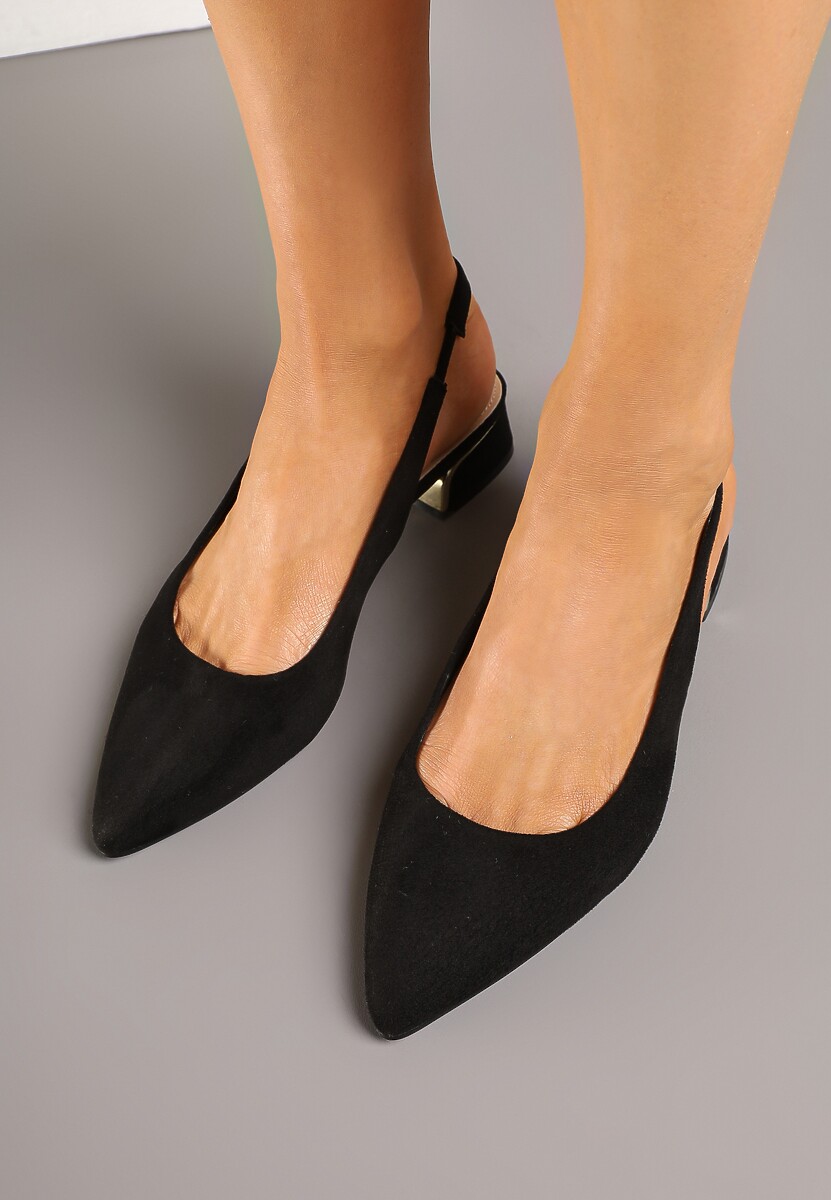 Czarne Sandały Typu Slingback ze Skórzaną Wkładką i Metaliczną Wstawką Wevessa