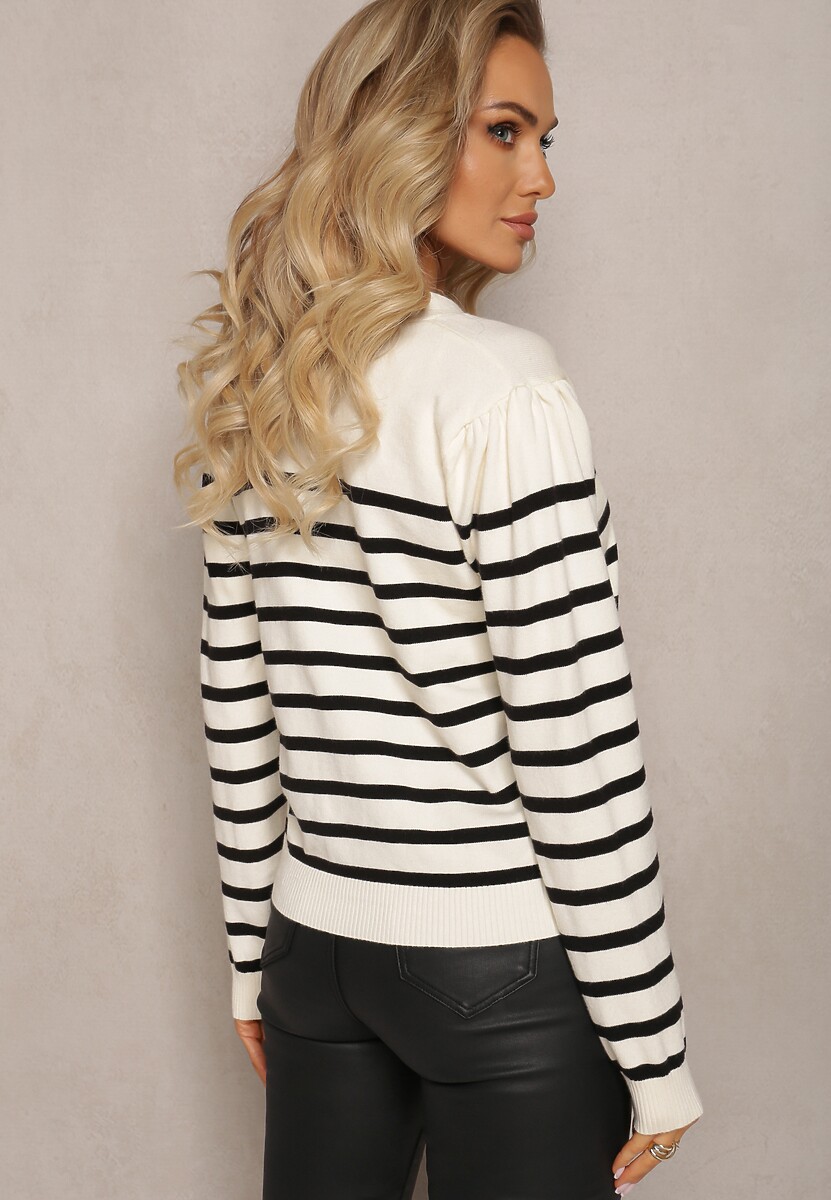 Biały Kardigan w Paski na Guziki Eliasa