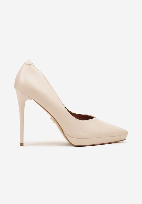 Jasnobeżowe Szpilki Vices na Grubej Podeszwie z Wkładką ze Skóry Naturalnej Ahrrie