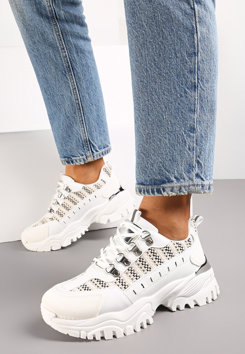 Białe Sneakersy przed Kostkę na Platformie Sparkani