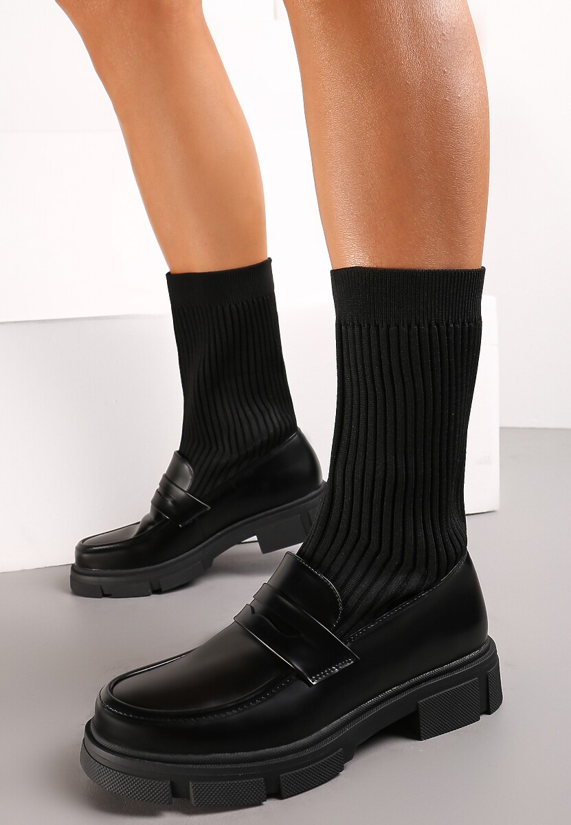 Czarne Dopasowane Botki Mokasyny z Elastyczną Cholewką Marirla
