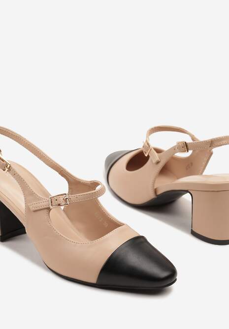 Beżowe Sandały na Słupku Slingback Ozdobione Paskiem Divolia