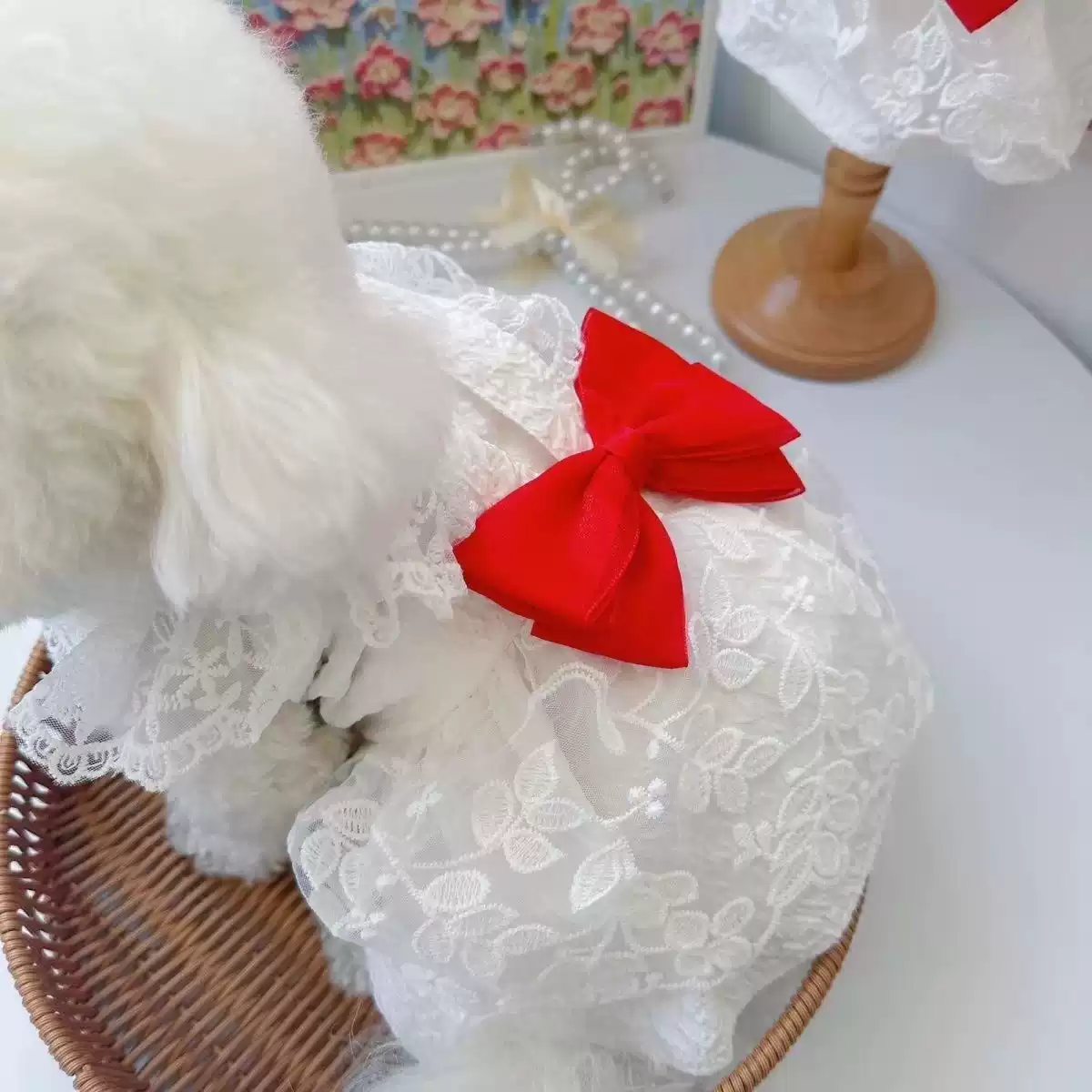 New Spring/Summer Pet Wedding Style Bow Lace Dress for Dogs & Cats