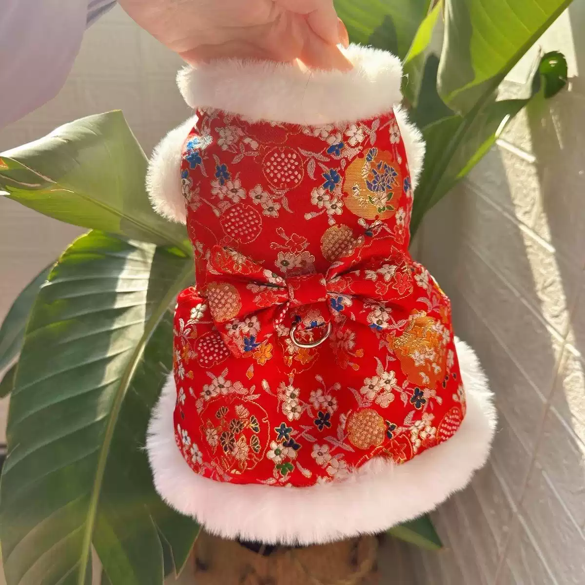 Gold Foil Plum Blossom Pet Cotton Vest for Cats, Small Dogs (Teddy, Bichon) - New Year Autumn-Winter Outfit