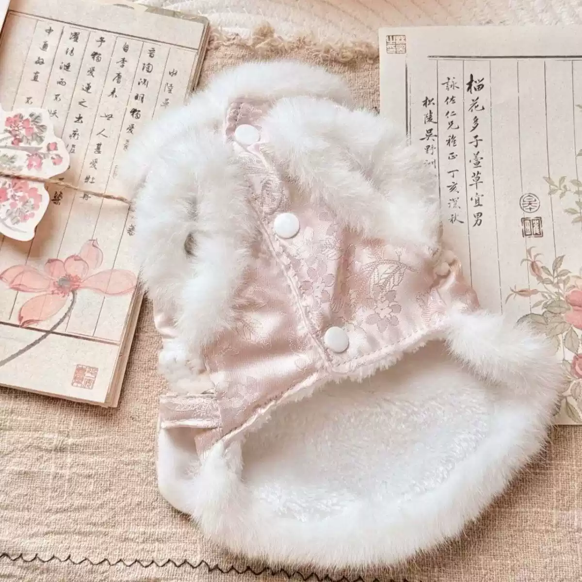 Pet Autumn & Winter Fleece-Lined New Year Tang Suit Dress - Cheongsam Style Coat