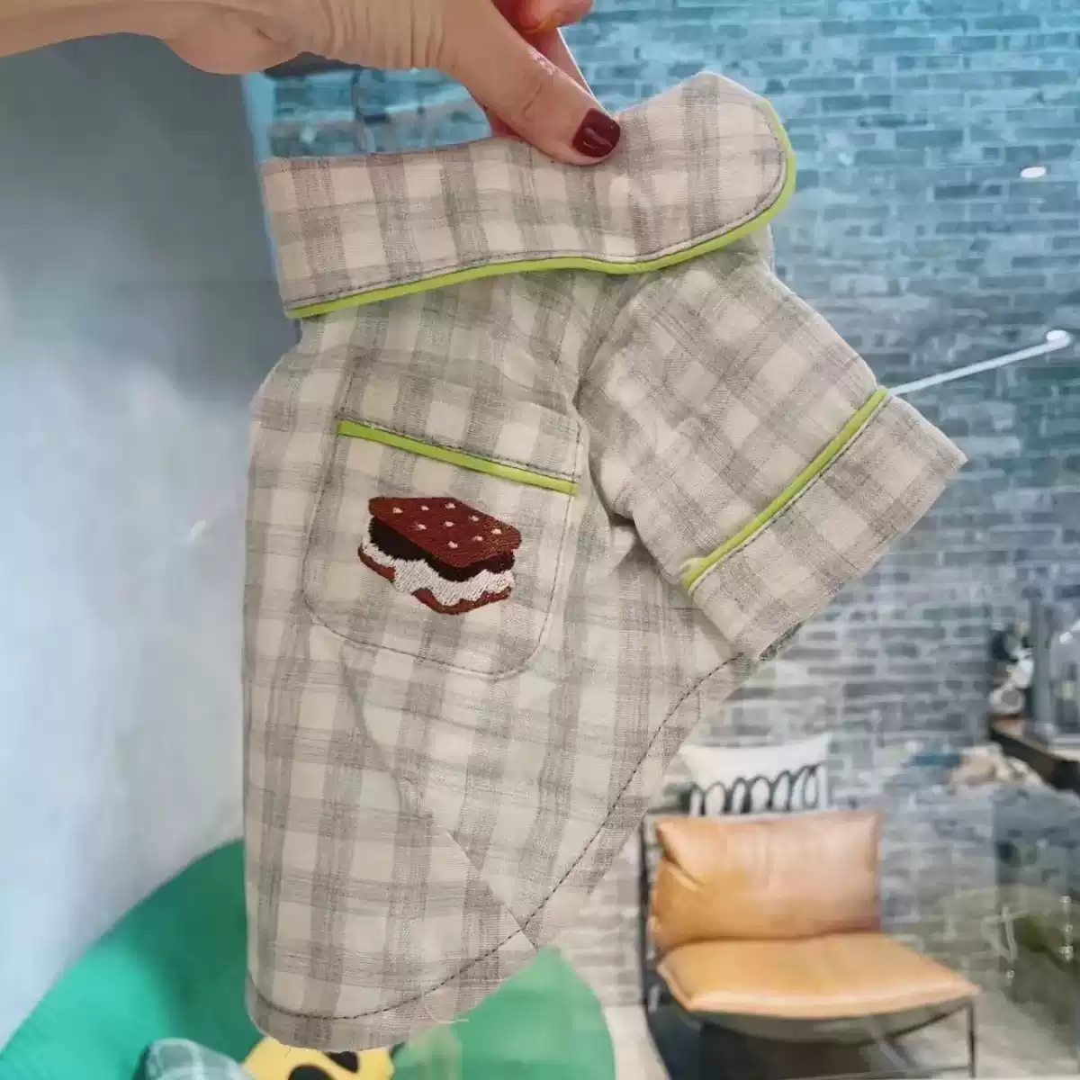 Spring New Seersucker Check Pet Pajamas for Small Dogs