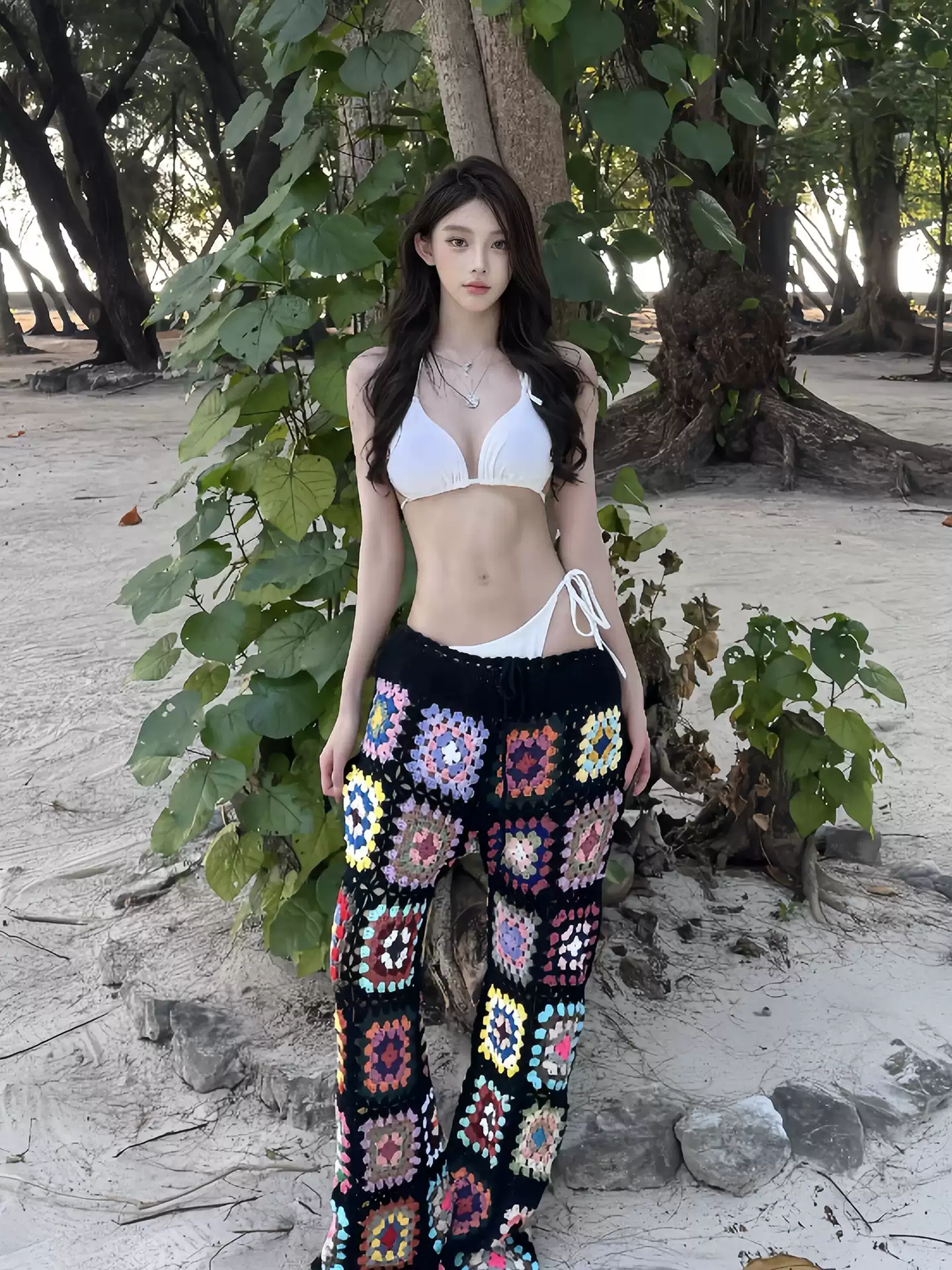 New High-End Resort Split Bikini with Knitted Pants for Women