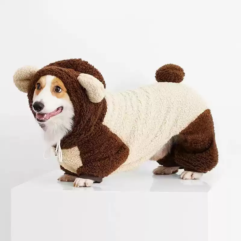 Dog Winter & Autumn Clothes for Medium-Sized Dogs - Adorable Bear Design, Warm Fleece-Lined Thickened Four-Legged Coat